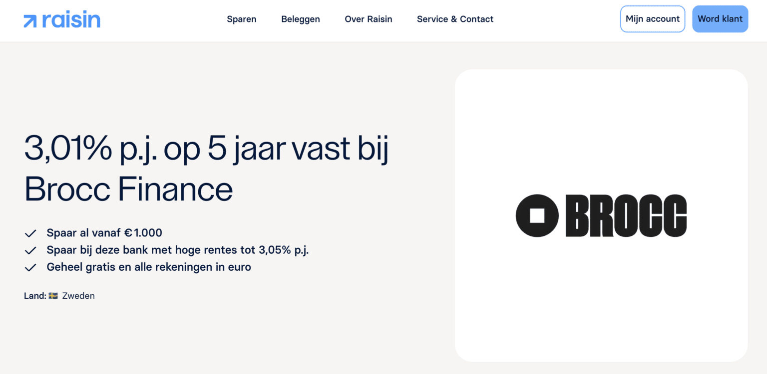 Brocc Finance review 2025: Zweedse deposito’s tot 3,05% rente via Raisin