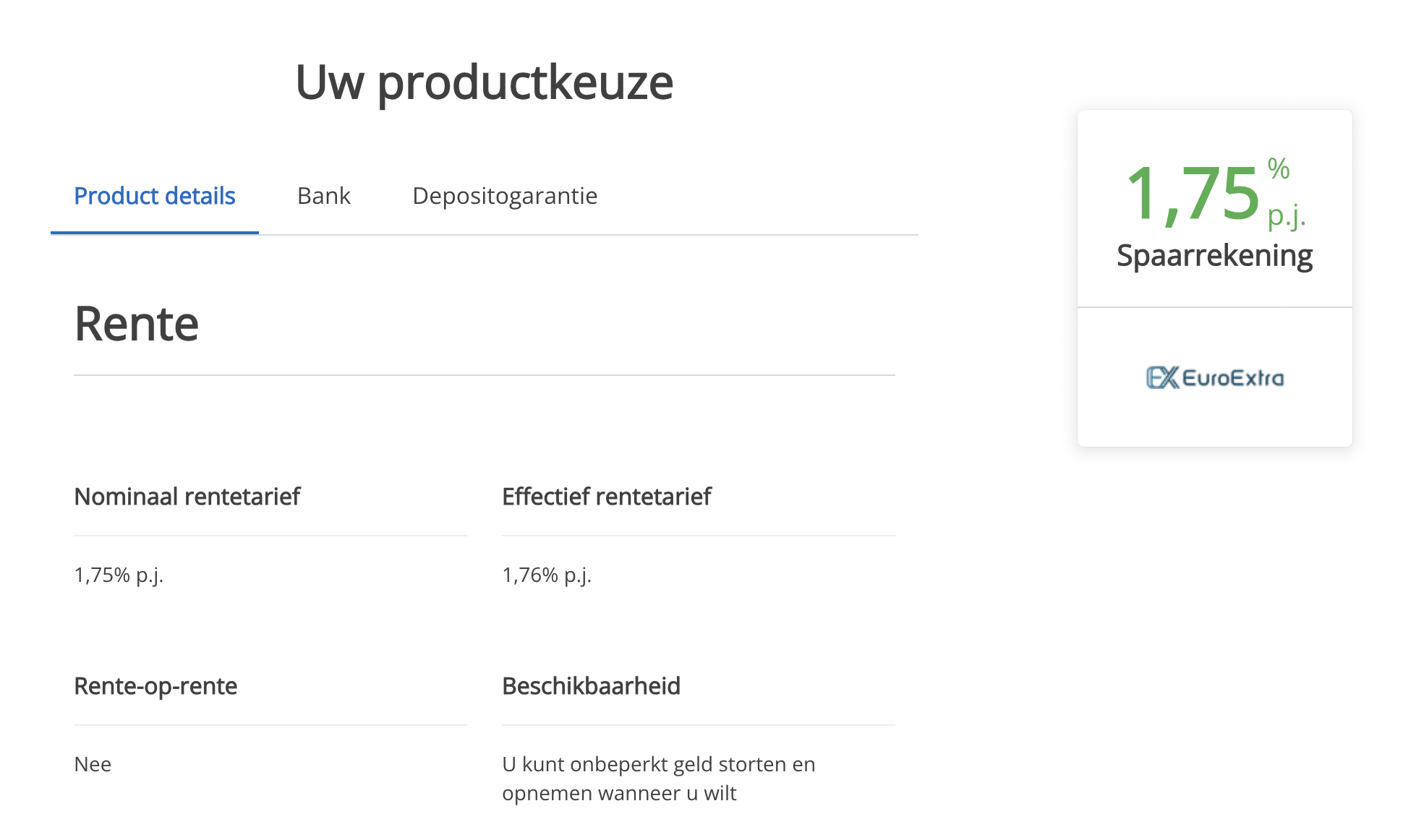 EuroExtra spaarrekening kiezen